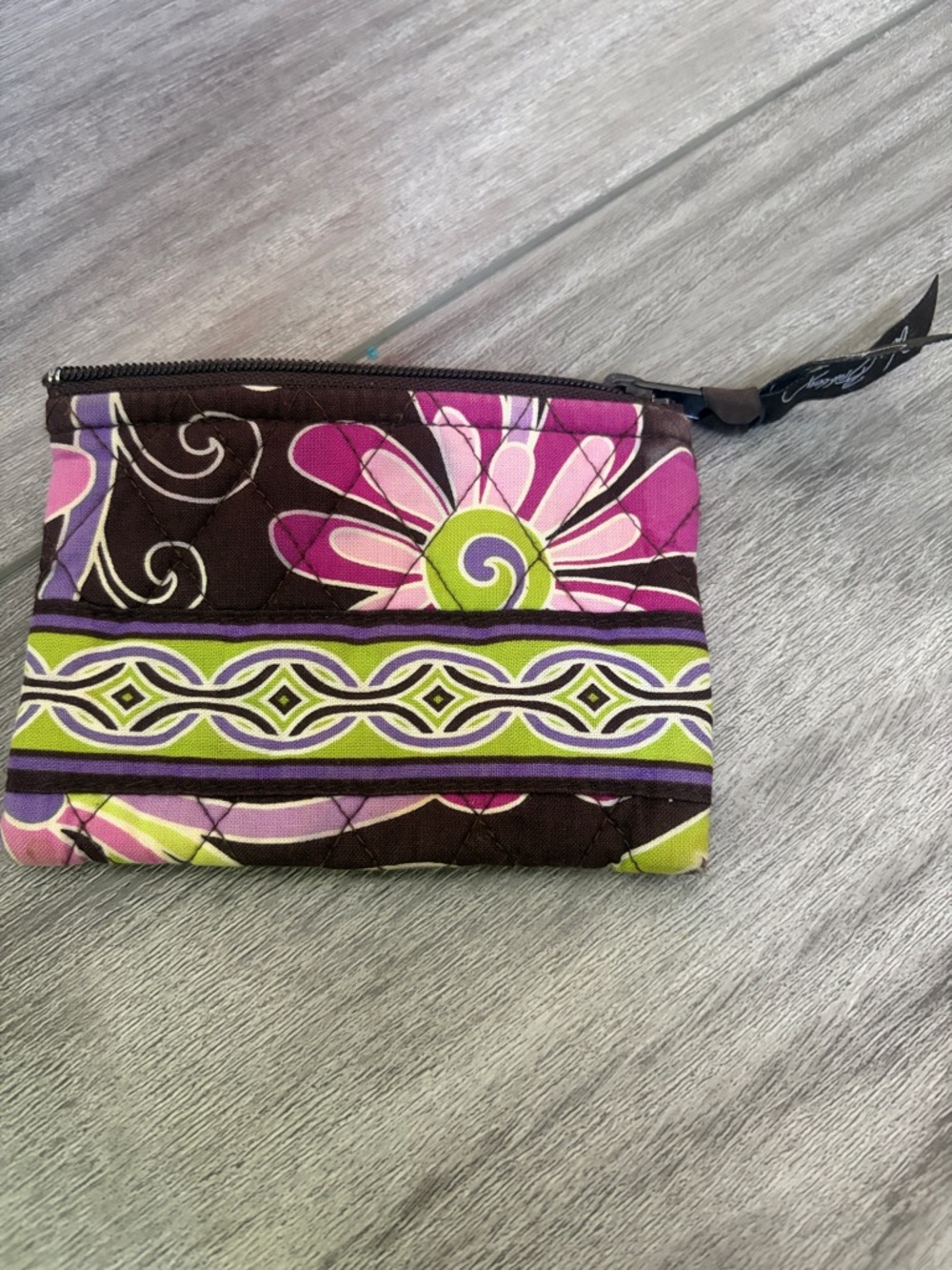 Vera Bradley Brown Pink & Lime Quilted Zip Pouch